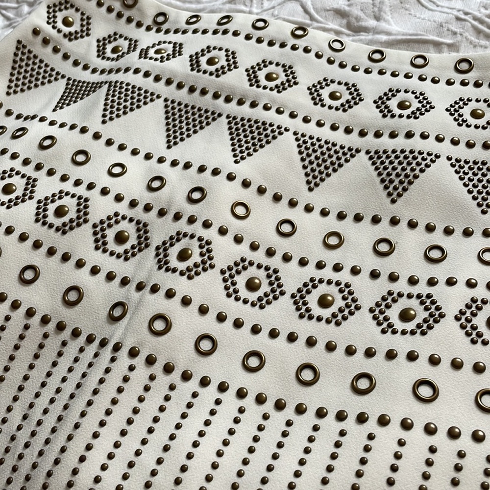 Embellished Ivory Mini Skirt with Metallic Stud Detail - Picture 2 of 5